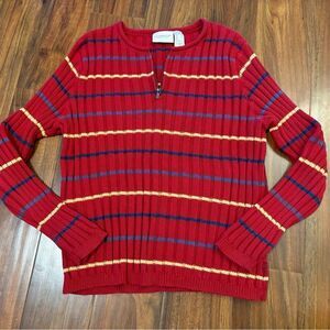 Liz Claiborne LizWear Jeans Vintage red stripe Quarterzip sweater